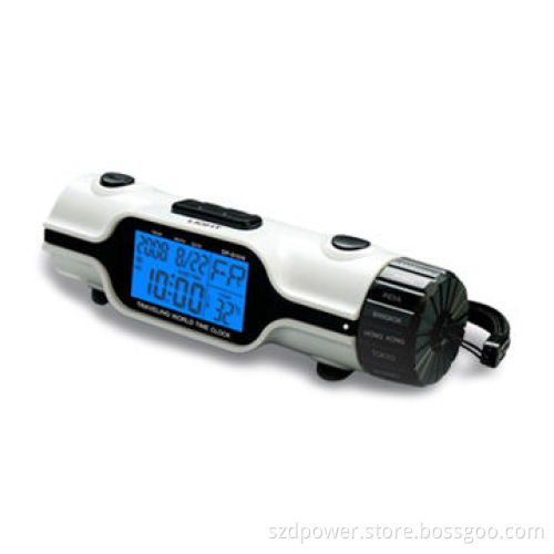 Traveling World Time Alarm Clock with LED Torch, 41 x 20mm LCD Display and Countdown Timer Function